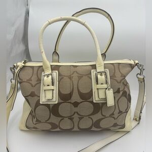 COACH Signature C Satchel Crossbody Bag,  Monogram Canvas, Leather trim